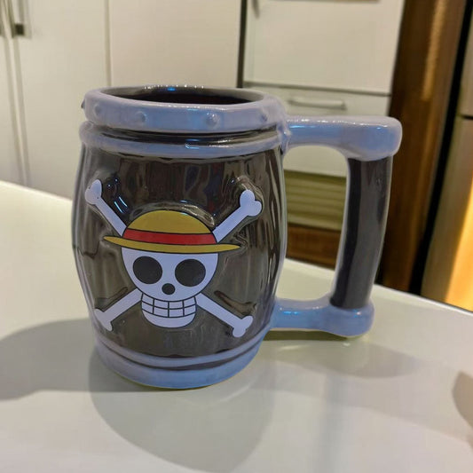 Luffy Ceramic Mug With Wooden Barrel Inspired Cup