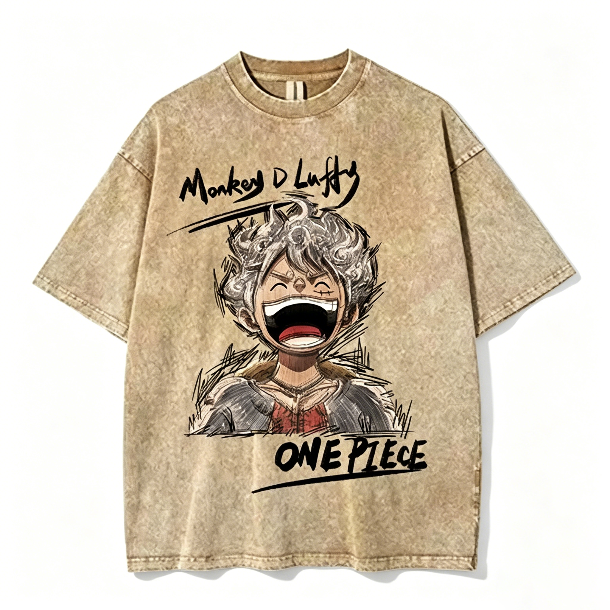 T-shirt One Piece Luffy Nika Vintage Délavé - T-shirt Oversize Anime Streetwear