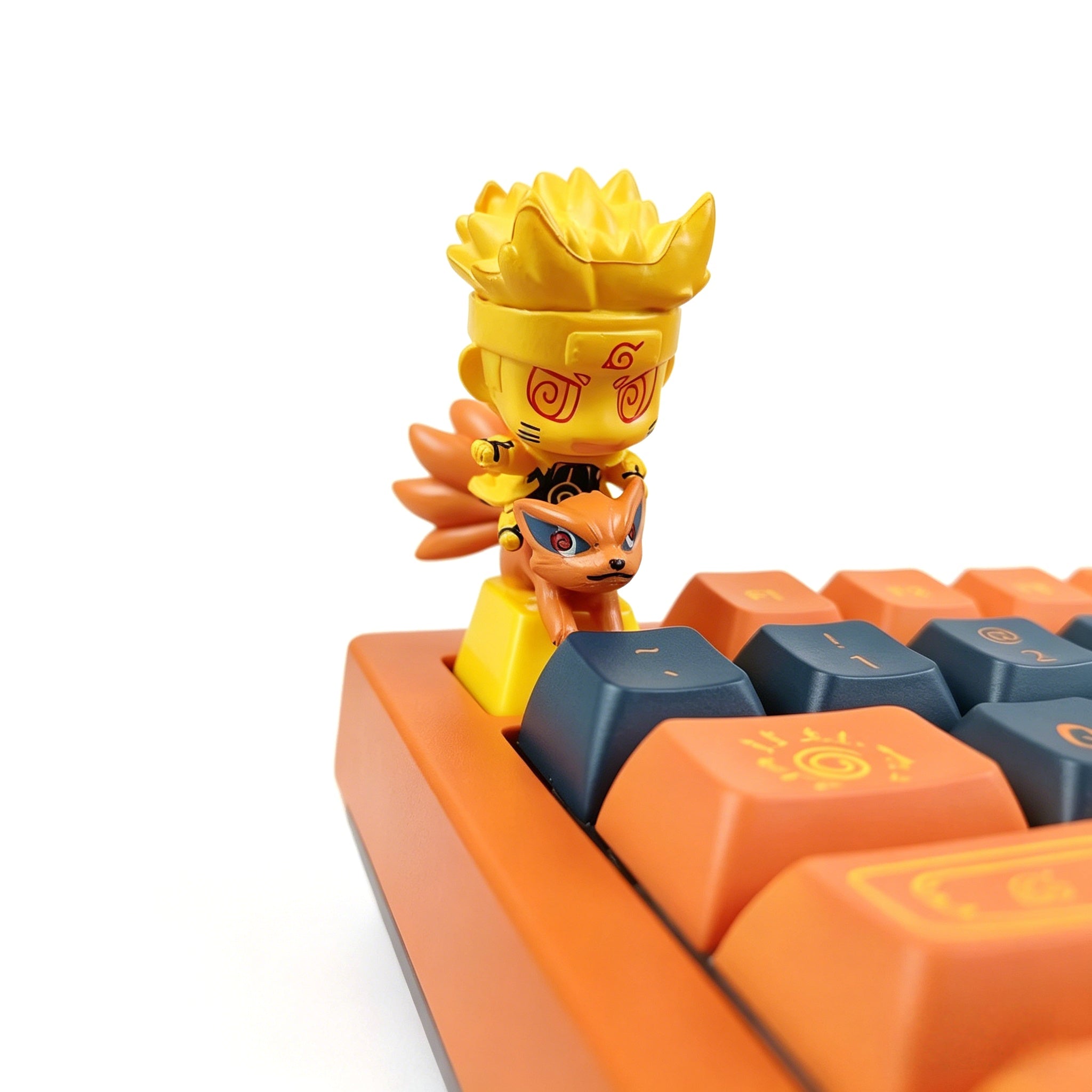 Uzumaki Naruto Themed Mechanical Keyboard, Hot-Swappable RGB Gaming Keyboard with Custom PBT Keycaps, Knob Control & Naruto Artisan Keycap