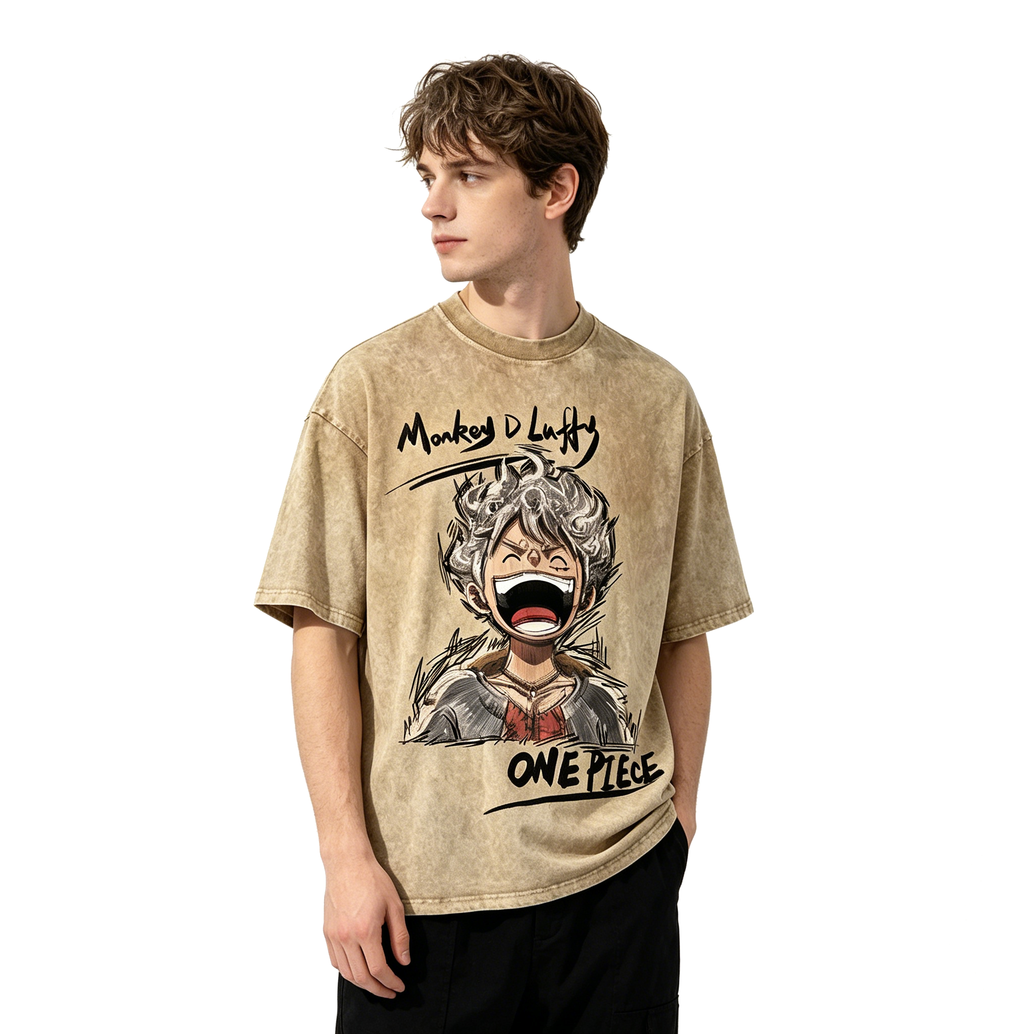 T-shirt One Piece Luffy Nika Vintage Délavé - T-shirt Oversize Anime Streetwear