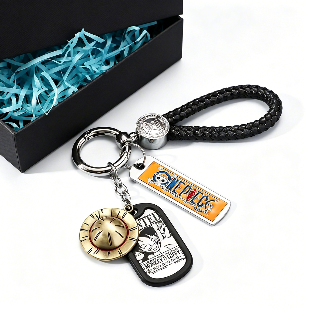 One Piece Anime Keychain Set - Braided Leather Wanted Poster Pendant Keychain