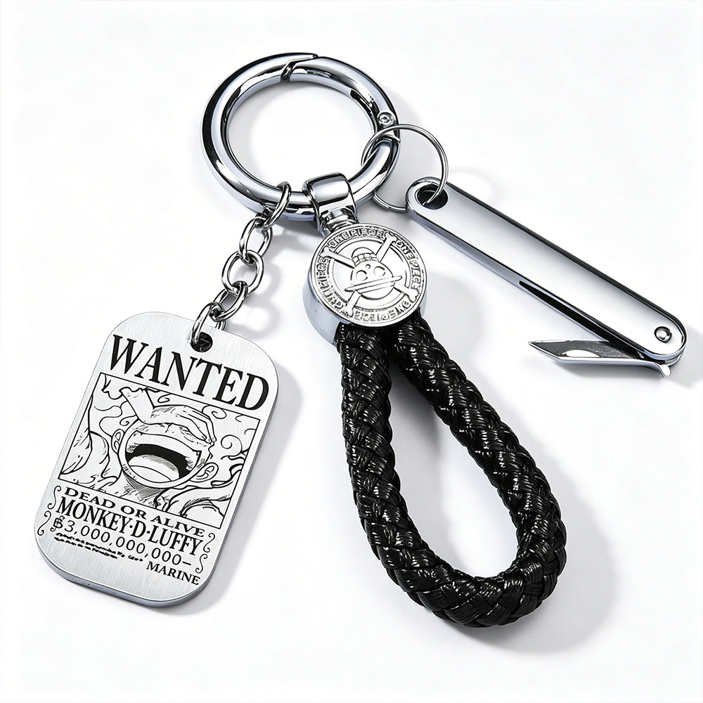 ONE PIECE Luffy Wanted Keychain with Mini Knife | Anime Bounty Tag Gift Set