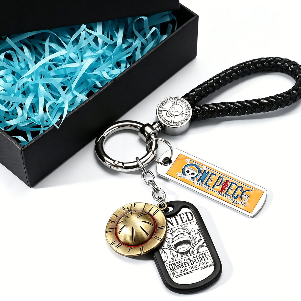 One Piece Anime Keychain Set - Braided Leather Wanted Poster Pendant Keychain