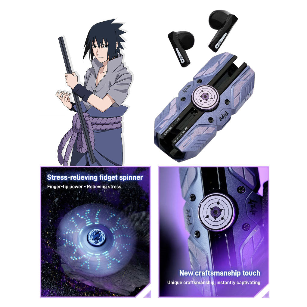 Uchiha Sasuke Anime Bluetooth Earbuds with Light-Up Spinner Case for Enhanced Listening Experience Wireless Headphones for Anime Fans