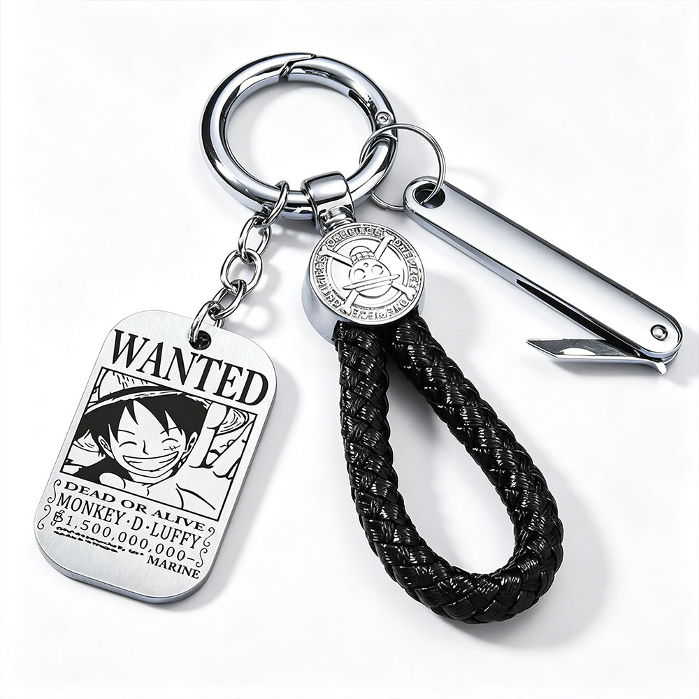 ONE PIECE Luffy Wanted Keychain with Mini Knife | Anime Bounty Tag Gift Set