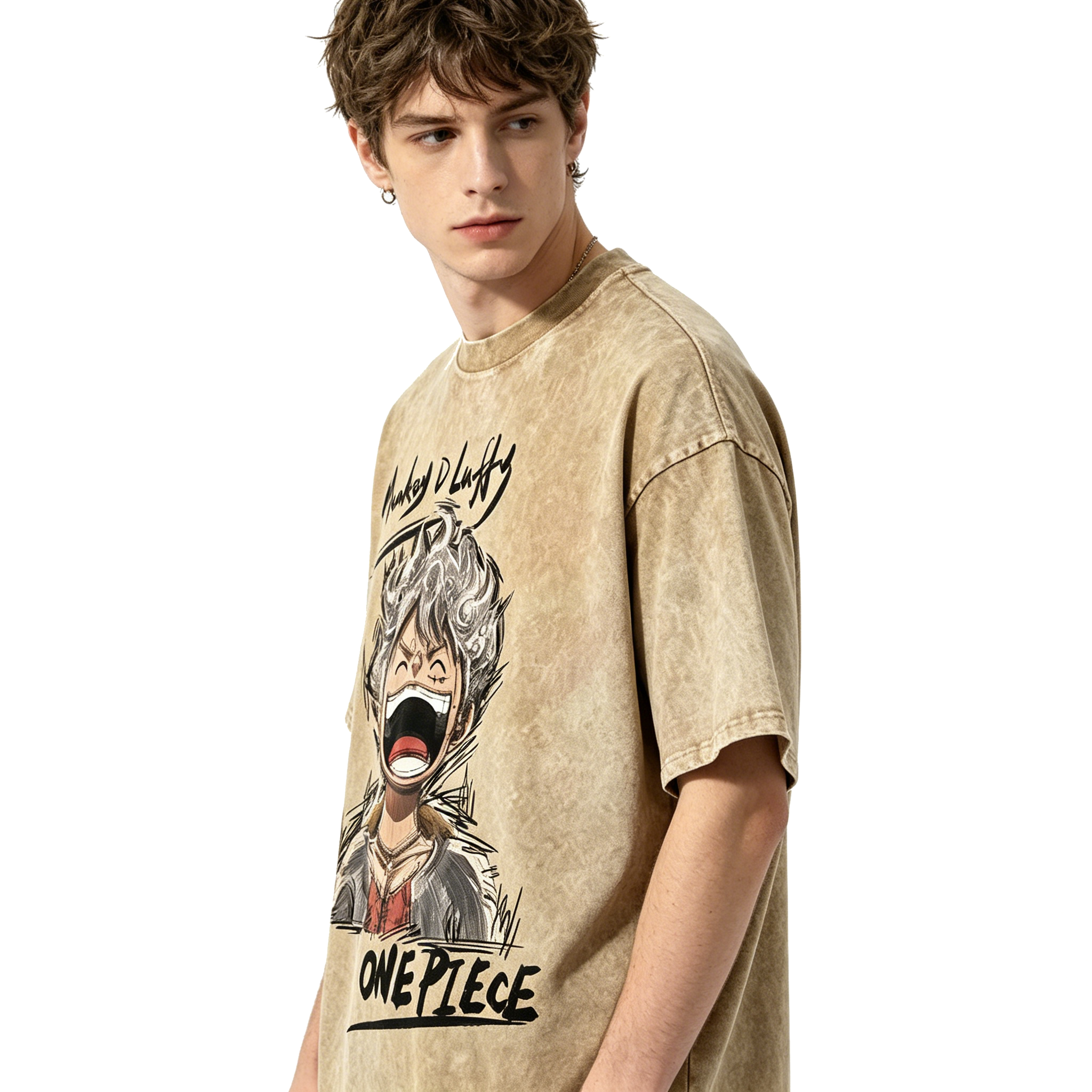 T-shirt One Piece Luffy Nika Vintage Délavé - T-shirt Oversize Anime Streetwear