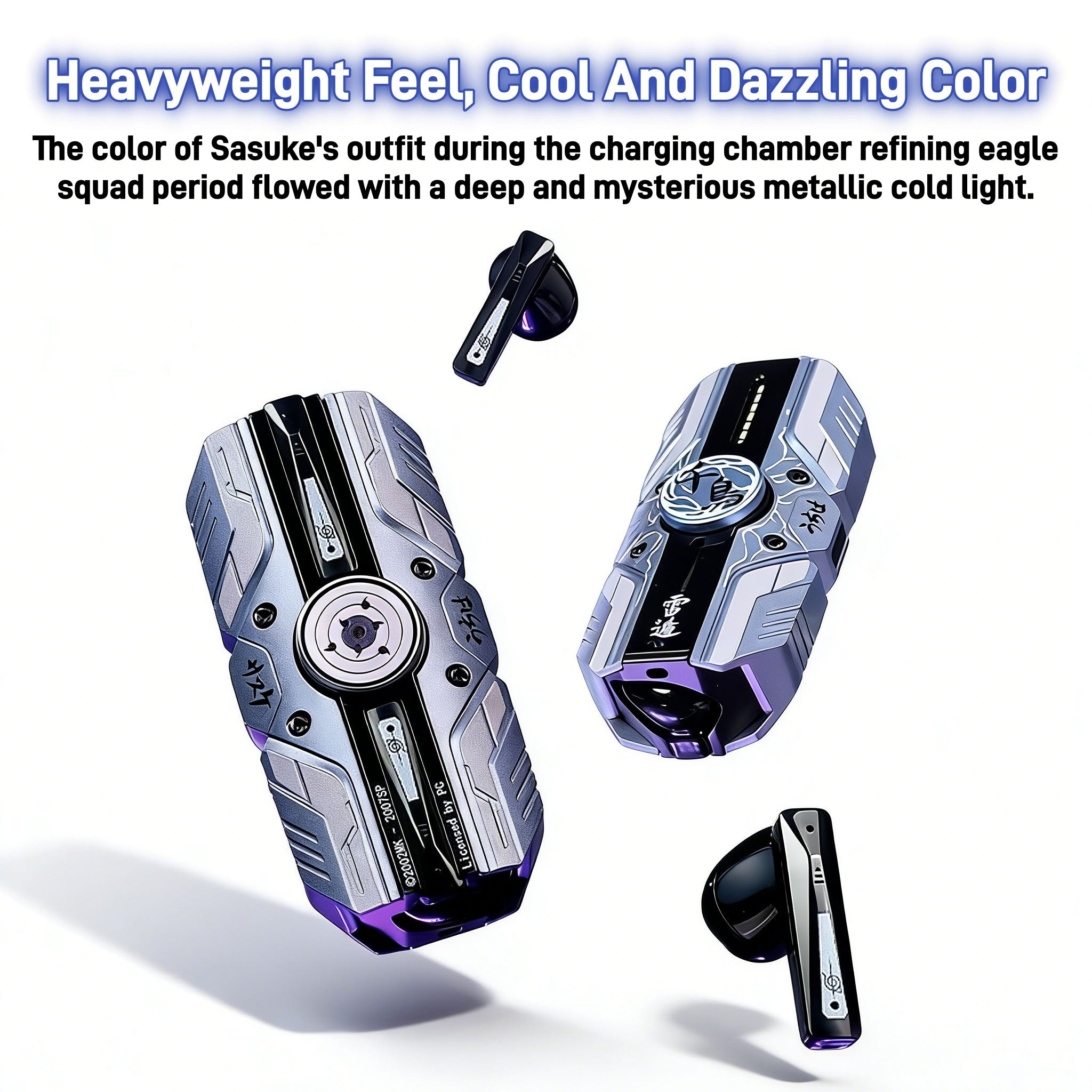 Uchiha Sasuke Anime Bluetooth Earbuds with Light-Up Spinner Case for Enhanced Listening Experience Wireless Headphones for Anime Fans