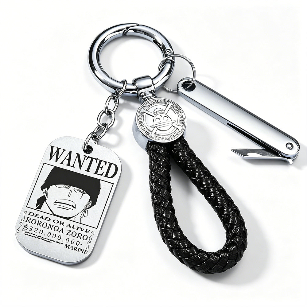 ONE PIECE Luffy Wanted Keychain with Mini Knife | Anime Bounty Tag Gift Set