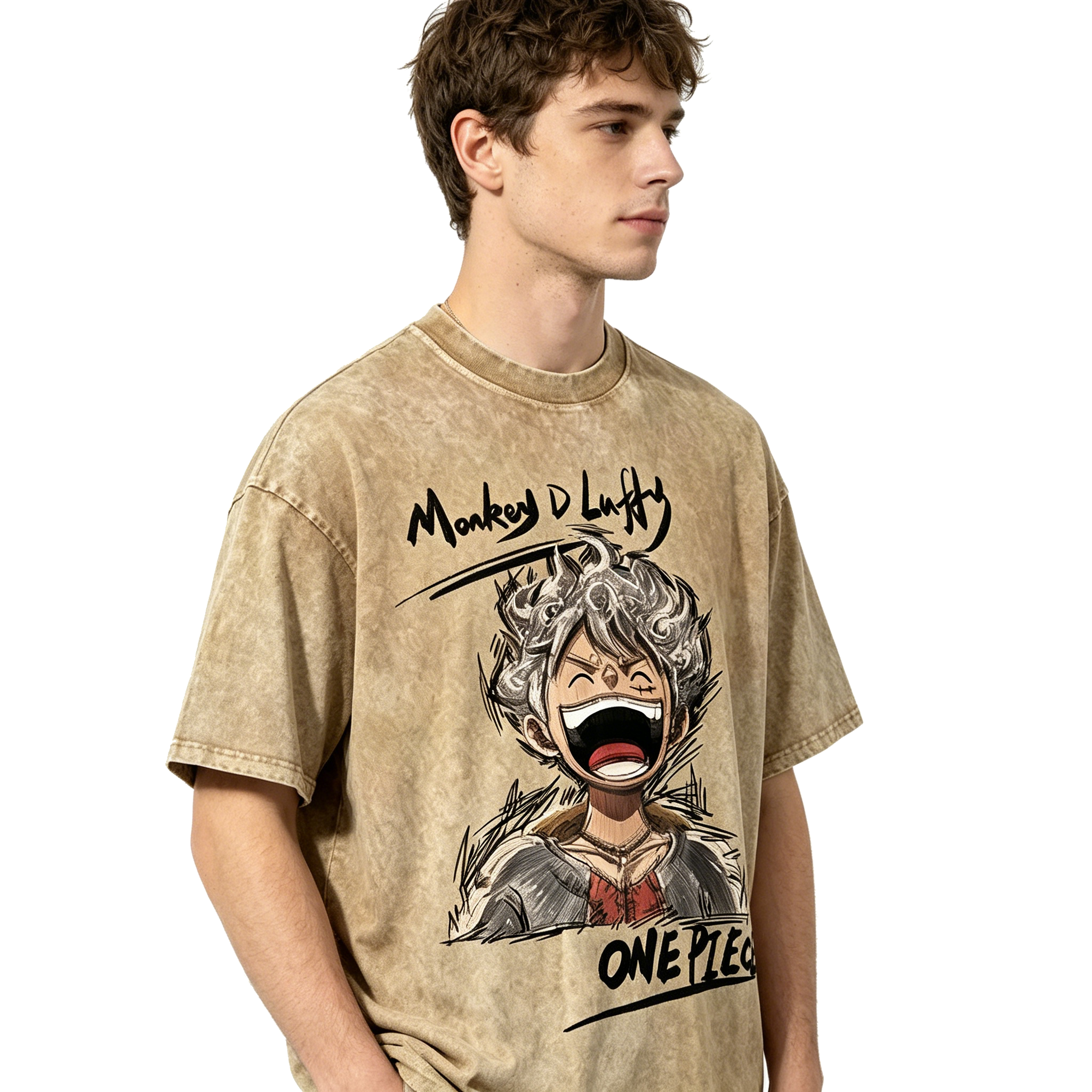 T-shirt One Piece Luffy Nika Vintage Délavé - T-shirt Oversize Anime Streetwear