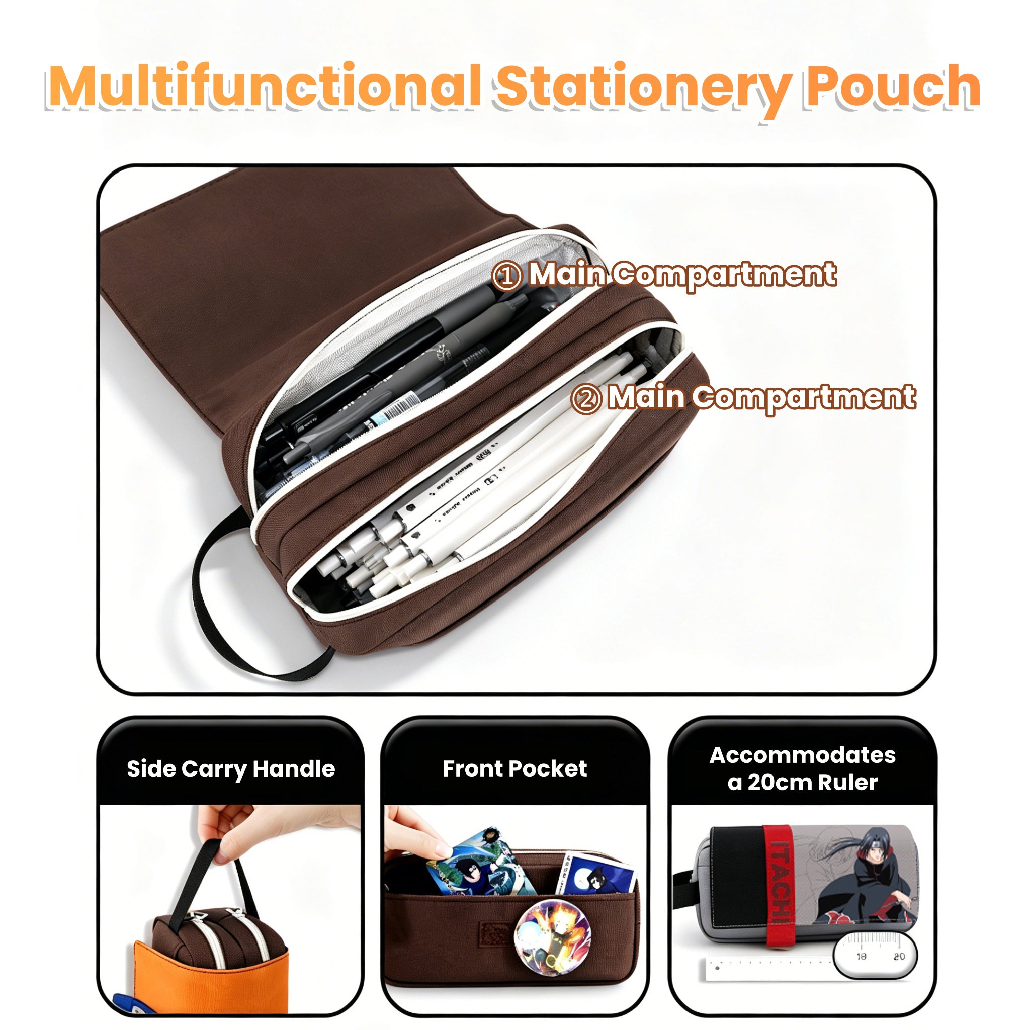 Naruto Shippuden Anime Pencil Case - Itachi Kakashi Naruto Sasuke Large Capacity Stationery Bag
