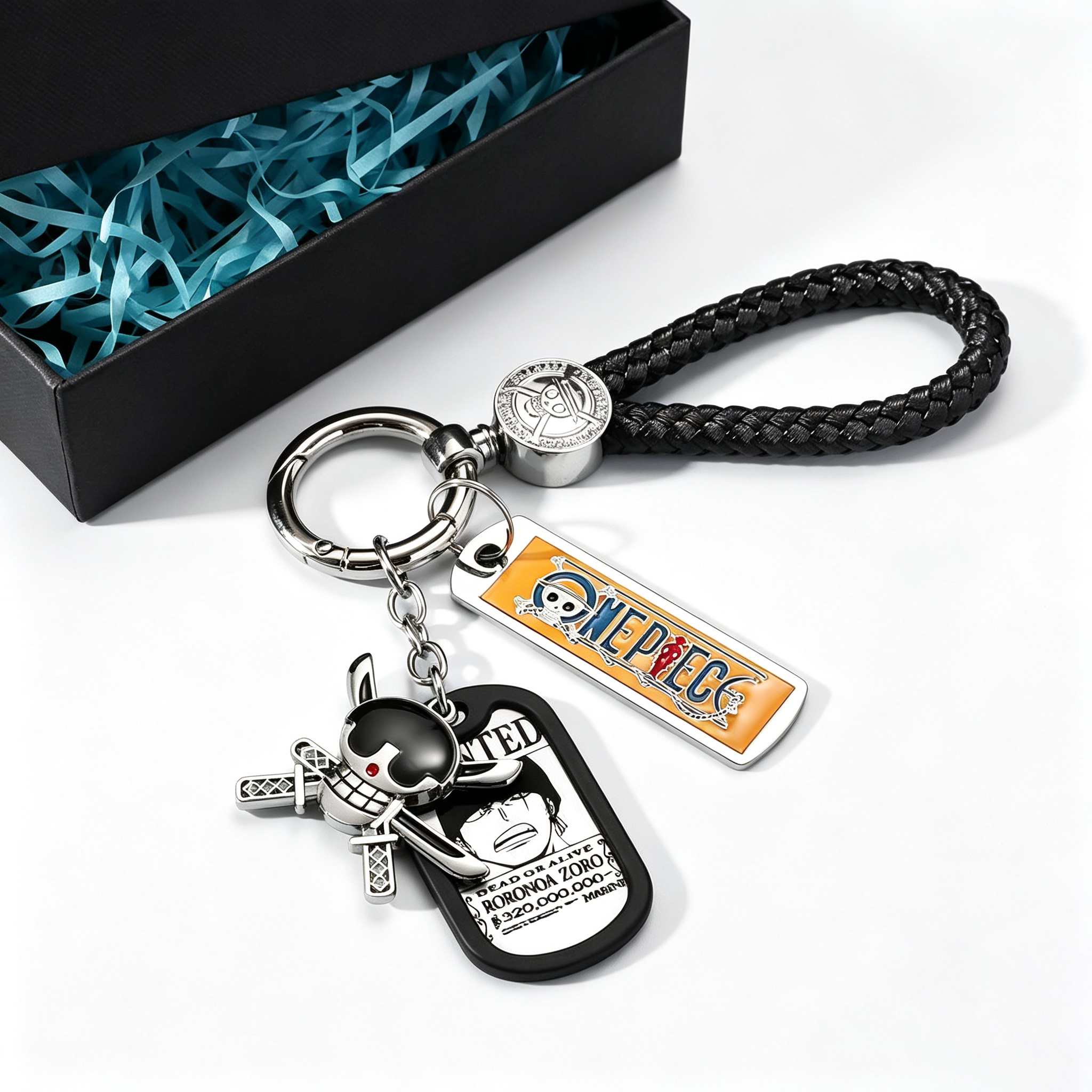 One Piece Anime Keychain Set - Braided Leather Wanted Poster Pendant Keychain