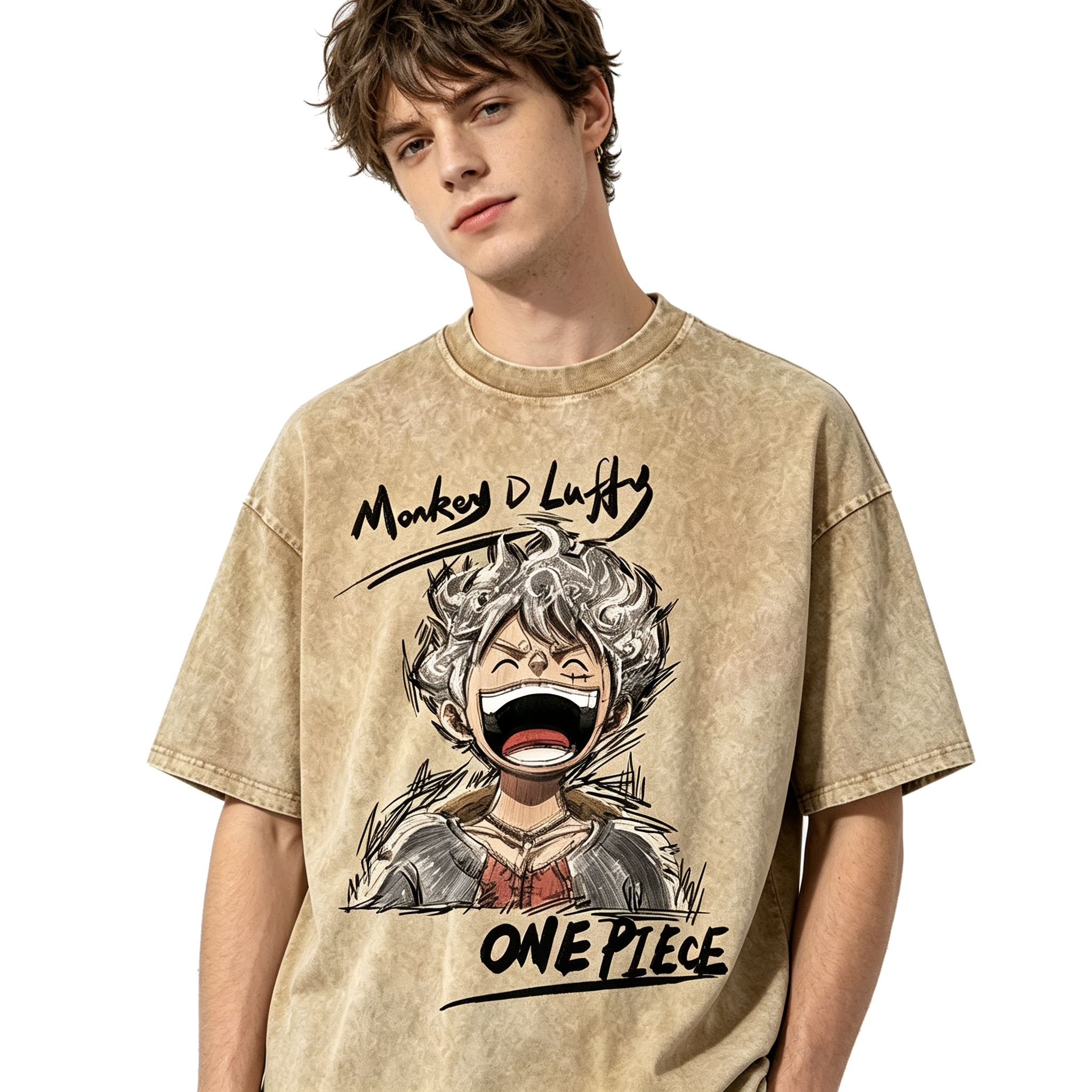 T-shirt One Piece Luffy Nika Vintage Délavé - T-shirt Oversize Anime Streetwear
