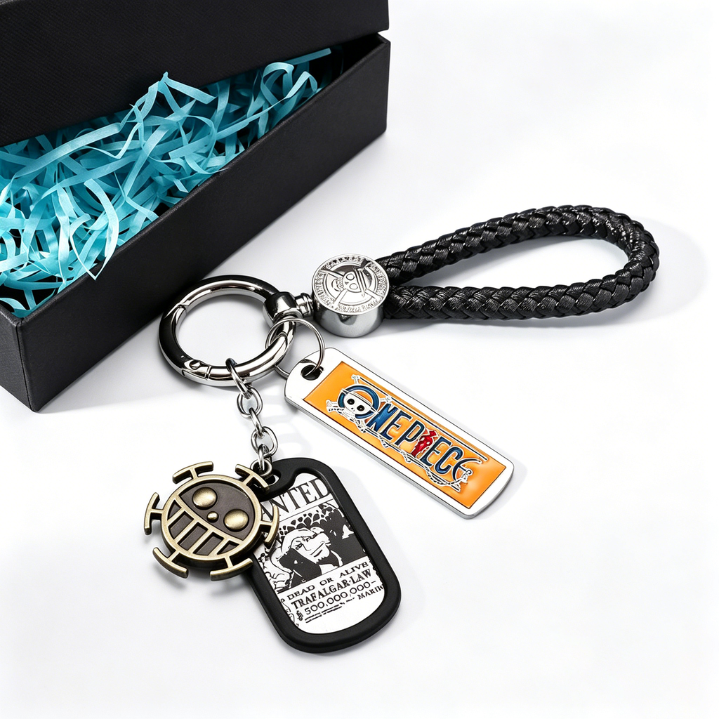 One Piece Anime Keychain Set - Braided Leather Wanted Poster Pendant Keychain