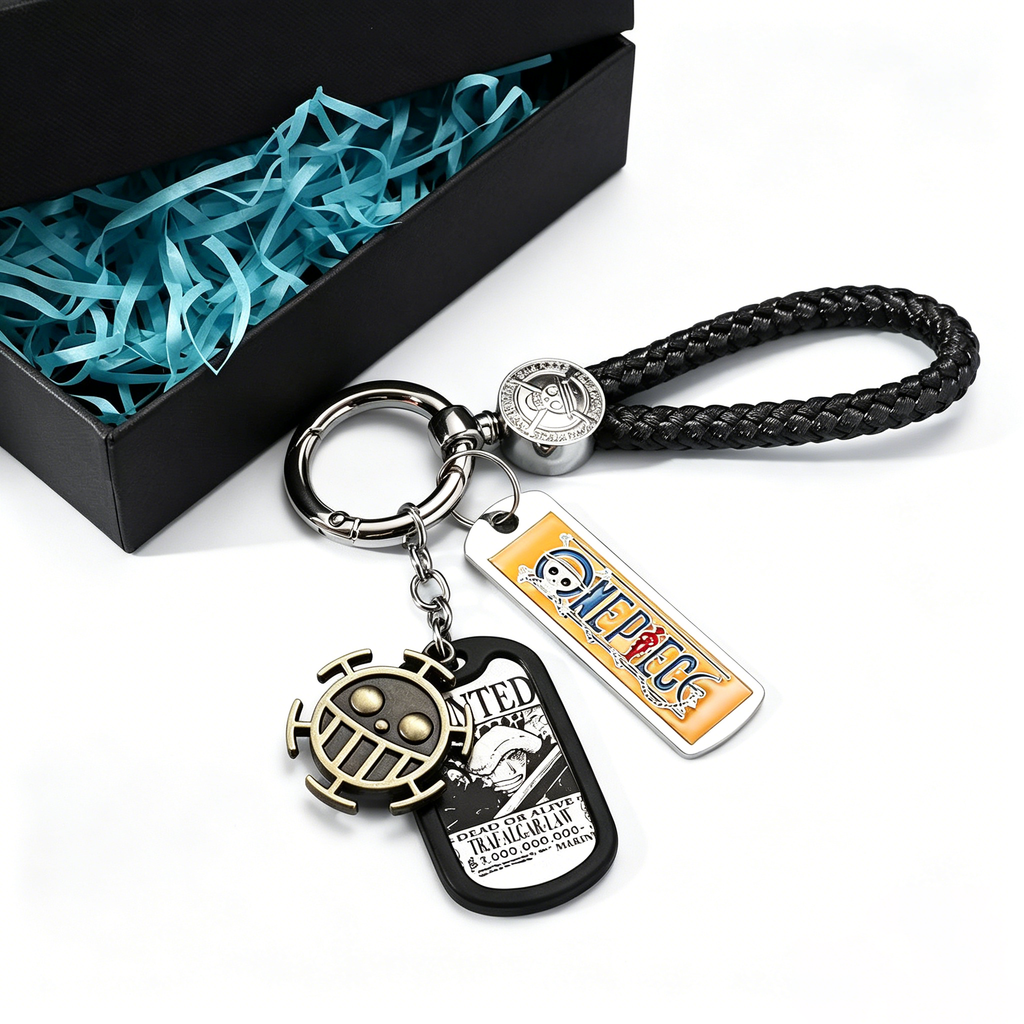One Piece Anime Keychain Set - Braided Leather Wanted Poster Pendant Keychain