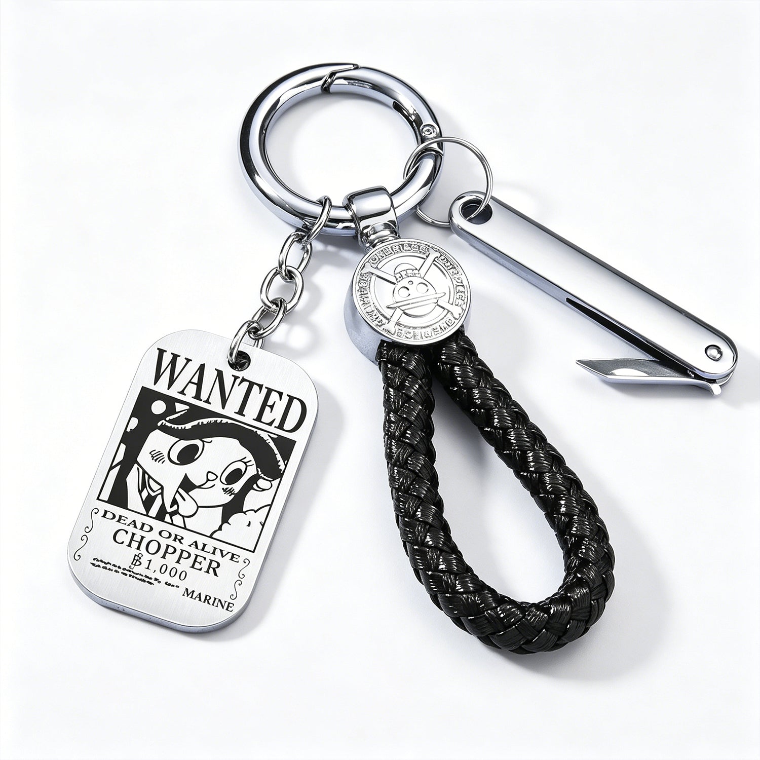 ONE PIECE Luffy Wanted Keychain with Mini Knife | Anime Bounty Tag Gift Set