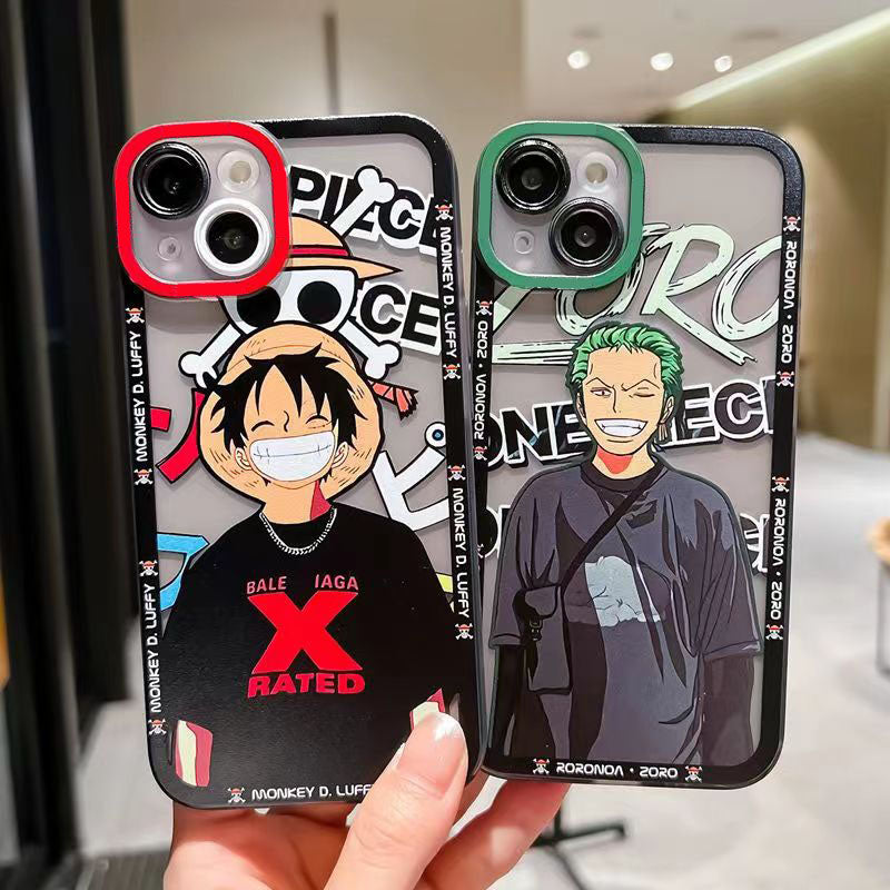 Coque de téléphone Luffy/Zoro iPhone tendance exquise en silicone anti-collision