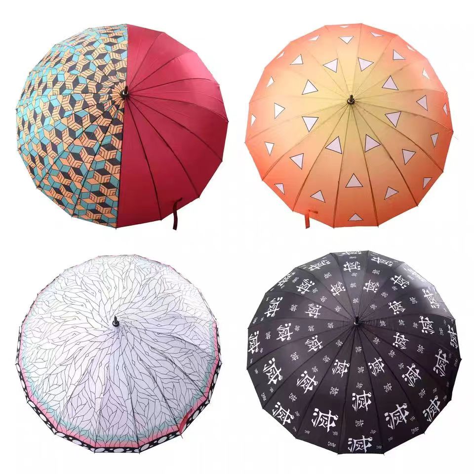 Demon Slayer Tanjiro Zenitsu Shinobu Katana Sword Handle Umbrella, Anime Pattern Windproof Straight Rain Sun Umbrella