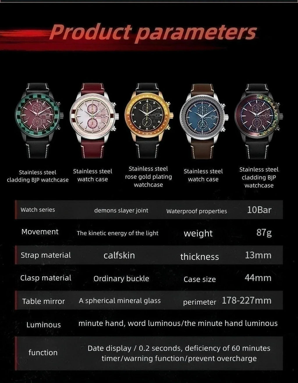 Montre unisexe de sport à quartz analogique Agatsuma Zenitsu pour hommes 100M étanche