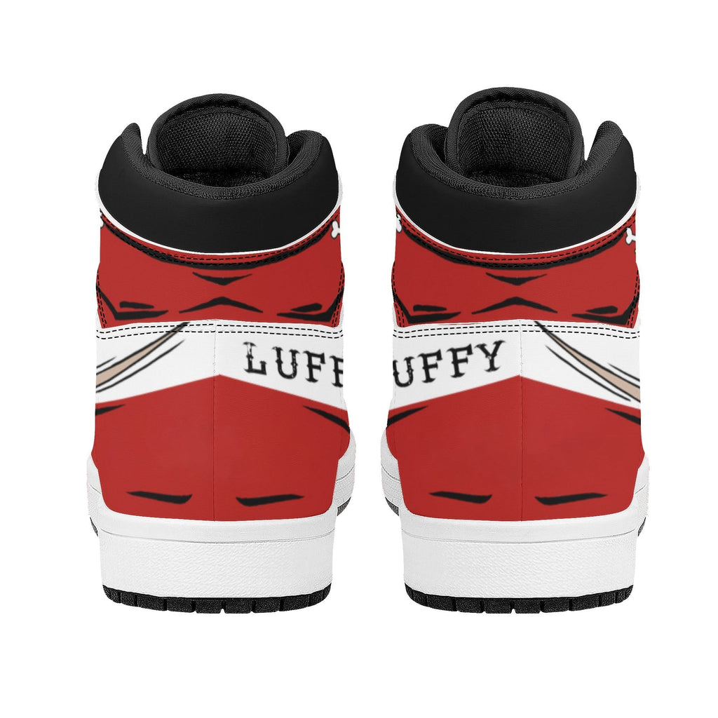 One Piece Monkey D. Luffy Anime Print High Top Sneakers, Red White Skull Logo Casual Streetwear Leather Skate Shoes