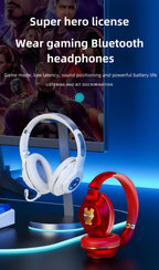 Marvel Iron Man Captain America Over‑Ear Bluetooth Gaming Headphones, Low Latency Headset with Detachable Mic