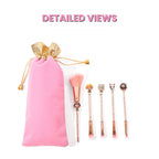 Demon Slayer Tanjiro Nezuko 5 Pcs Trousse de pinceaux de maquillage Anime, brosses cosmétiques or rose avec pochette de rangement