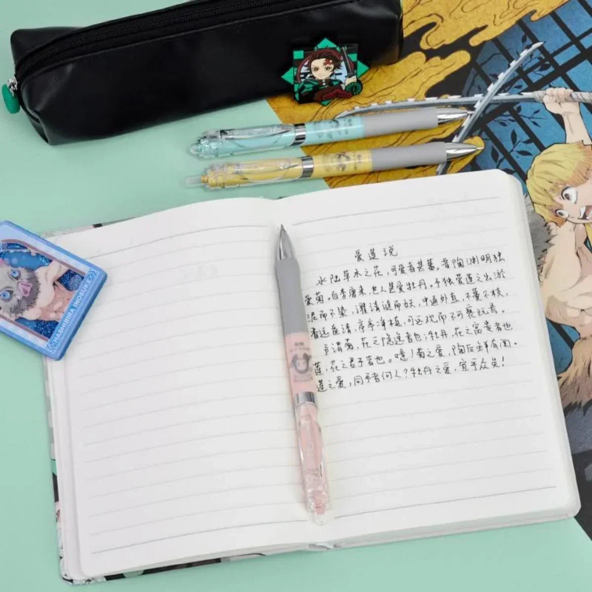 Demon Slayer Tanjiro Nezuko Stationery Gift Set, Anime Hardcover Notebook Gel Pen Pencil Case School Supplies Box
