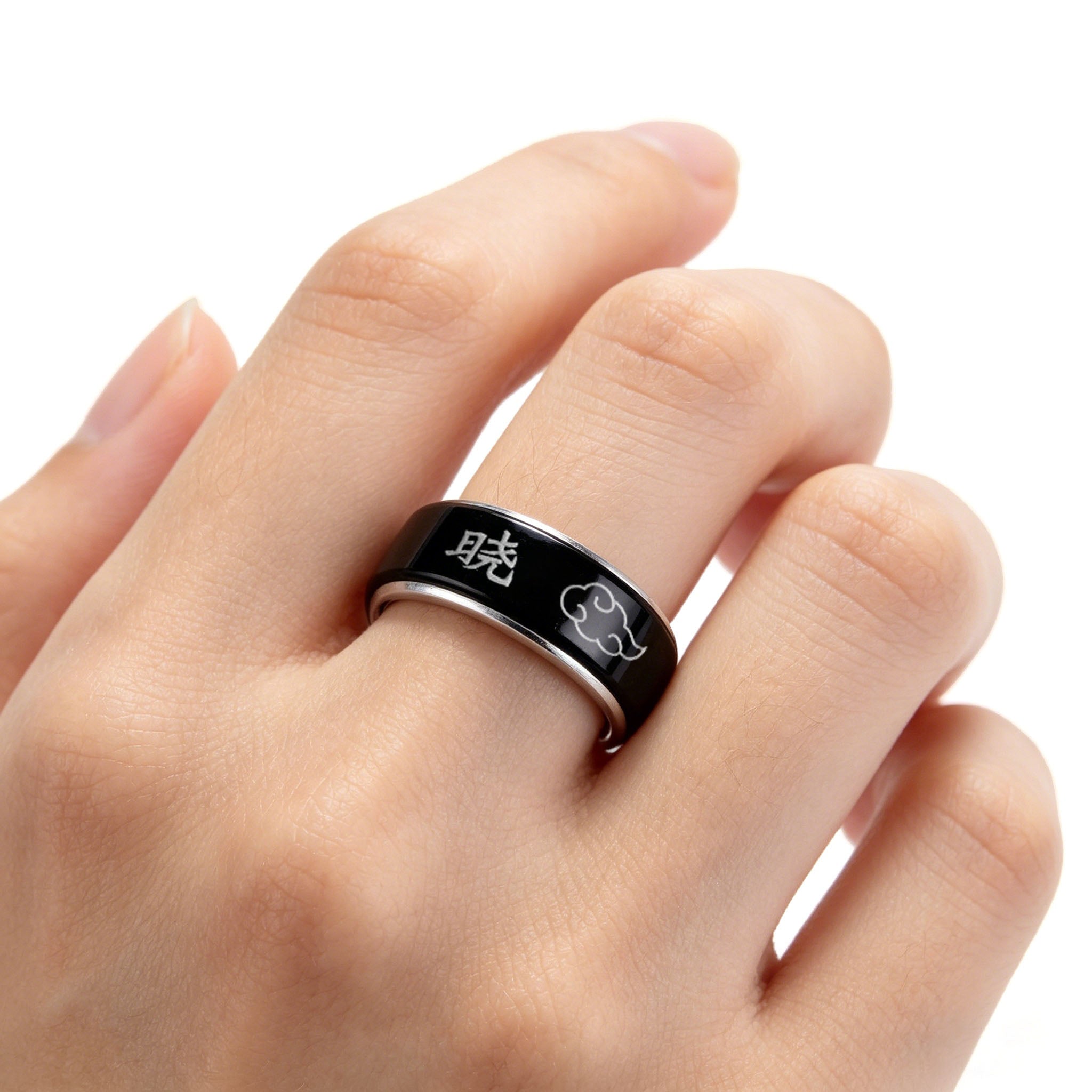 Naruto Sasuke Mangekyo Sharingan Spinner Ring, Rotatable Anime Titanium Steel Ring