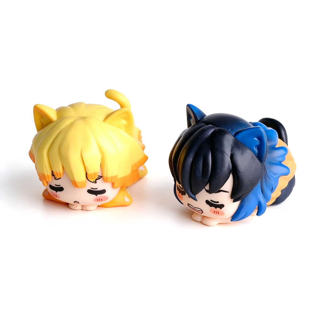 Figurines Chibi Oreilles de Chat Demon Slayer Nezuko Tanjiro, Ensemble de 6 Figurines d'Anime Endormies