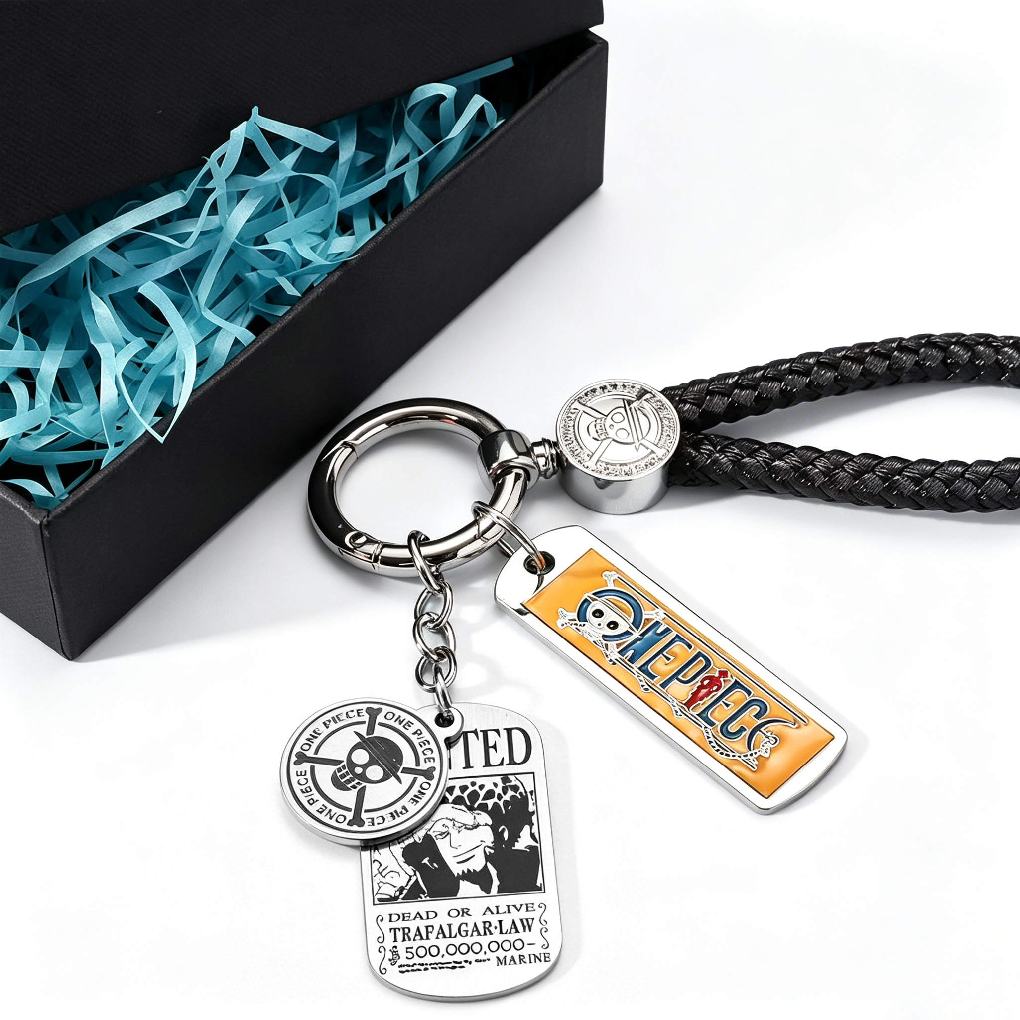 One Piece Anime Keychain Set - Braided Leather Wanted Poster Pendant Keychain