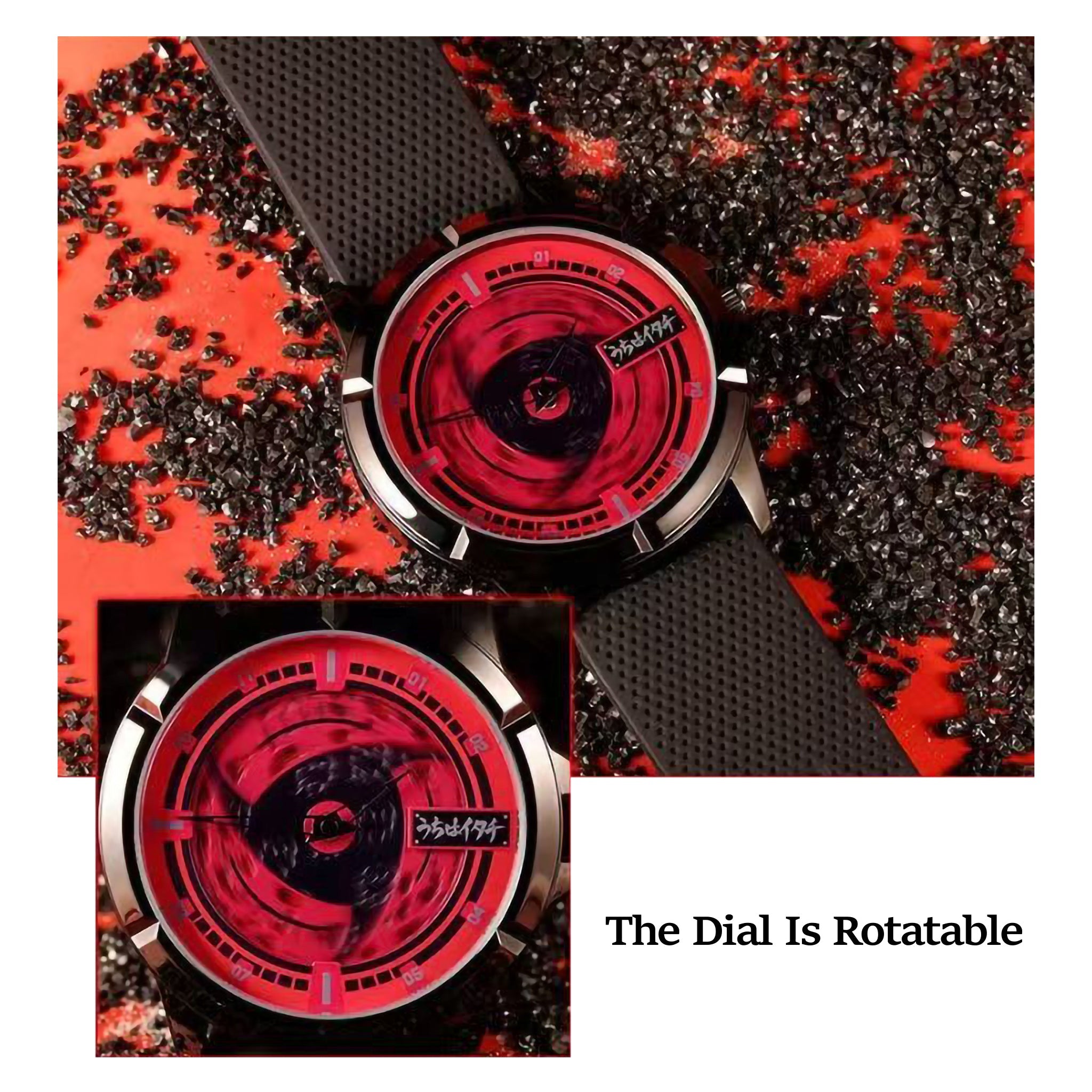 Naruto Itachi Montre à quartz rotative, Mode Ermite des Six Chemins Sharingan Montre-bracelet Anime