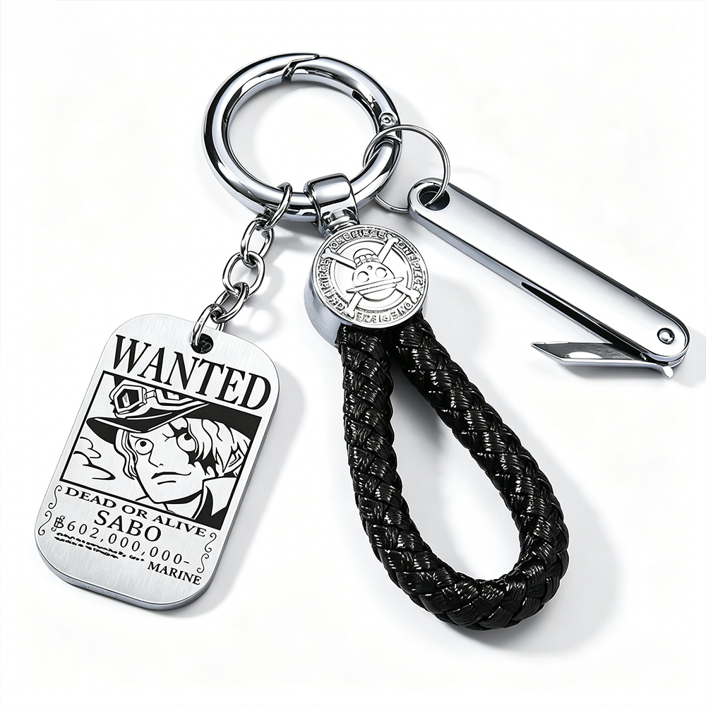 ONE PIECE Luffy Wanted Keychain with Mini Knife | Anime Bounty Tag Gift Set