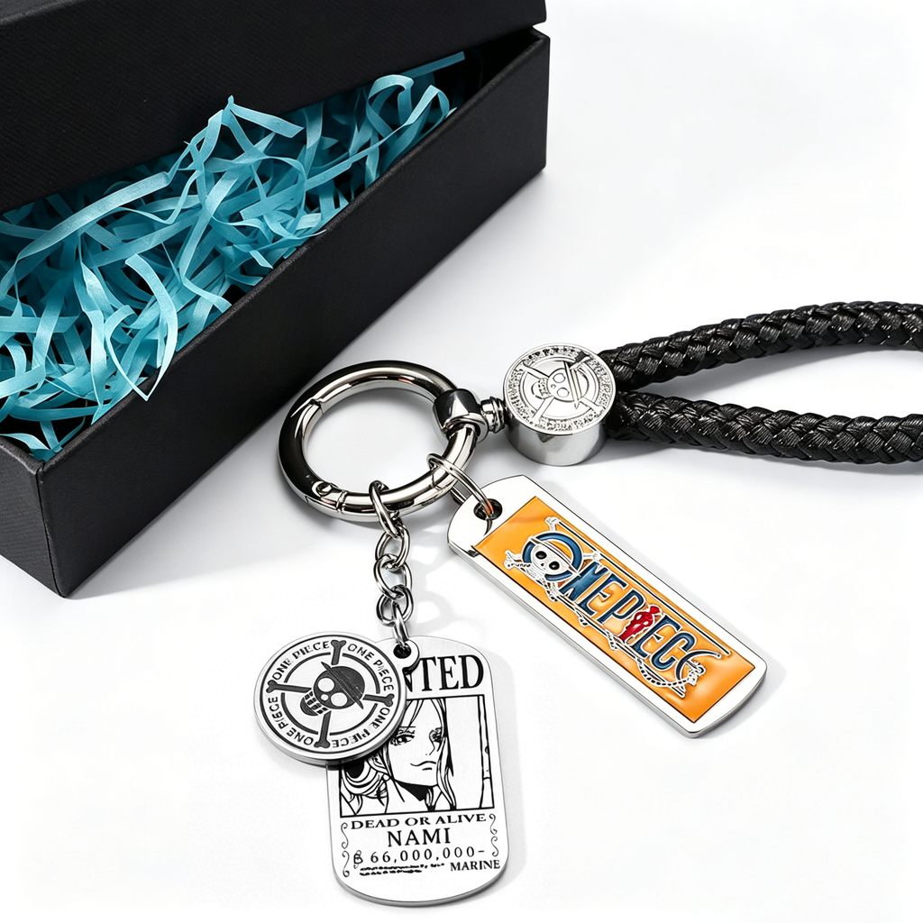 One Piece Anime Keychain Set - Braided Leather Wanted Poster Pendant Keychain