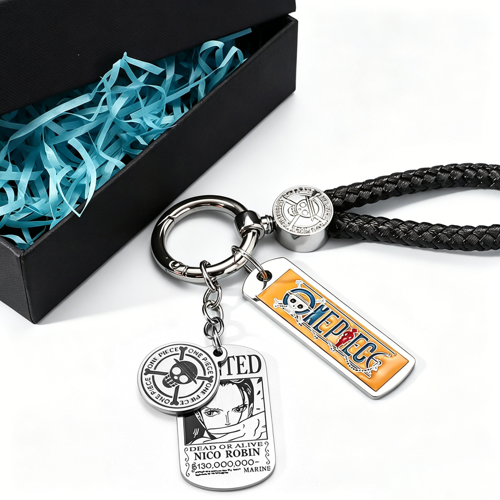 One Piece Anime Keychain Set - Braided Leather Wanted Poster Pendant Keychain
