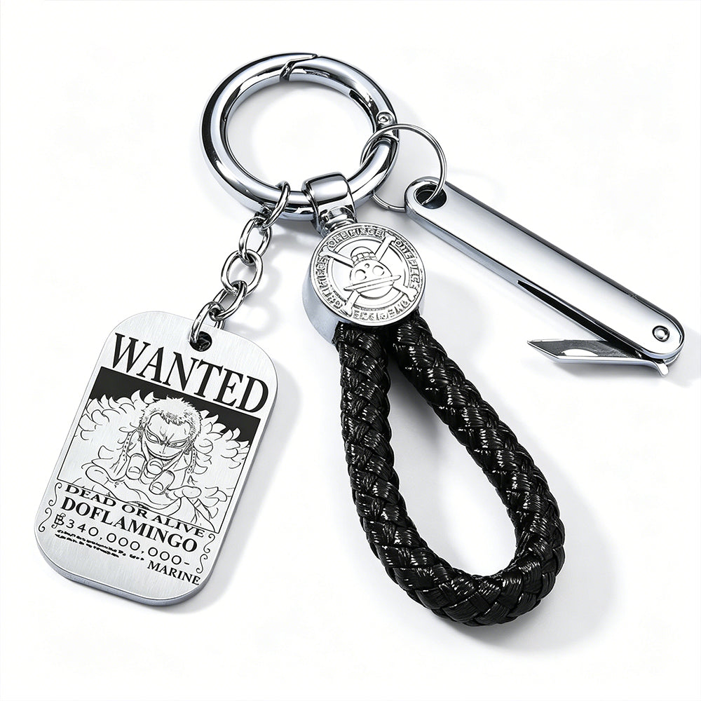 ONE PIECE Luffy Wanted Keychain with Mini Knife | Anime Bounty Tag Gift Set