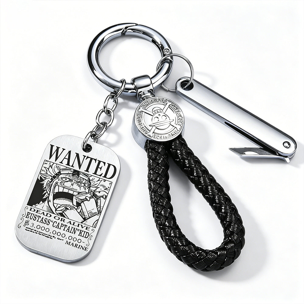 ONE PIECE Luffy Wanted Keychain with Mini Knife | Anime Bounty Tag Gift Set