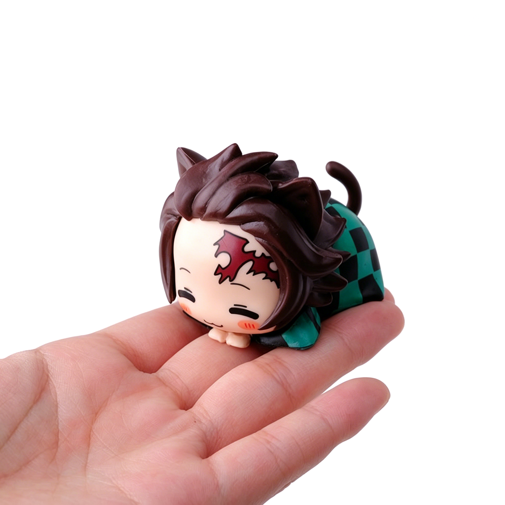Figurines Chibi Oreilles de Chat Demon Slayer Nezuko Tanjiro, Ensemble de 6 Figurines d'Anime Endormies