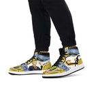 One Piece Sanji Fire Kick Graphic High Top Sports Sneakers, Yellow Blue Color Block Anime Character Streetwear Leather Shoes