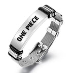 Bracelet en maille d'acier inoxydable avec poster de recherche gravé One Piece Monkey D. Luffy Roronoa Zoro, réglable, cadeau bijoux anime