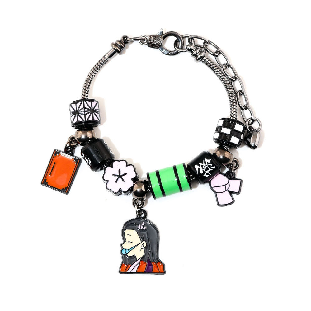 Demon Slayer Kamado Tanjiro Beaded Charm Bracelet, Adjustable Anime Chain