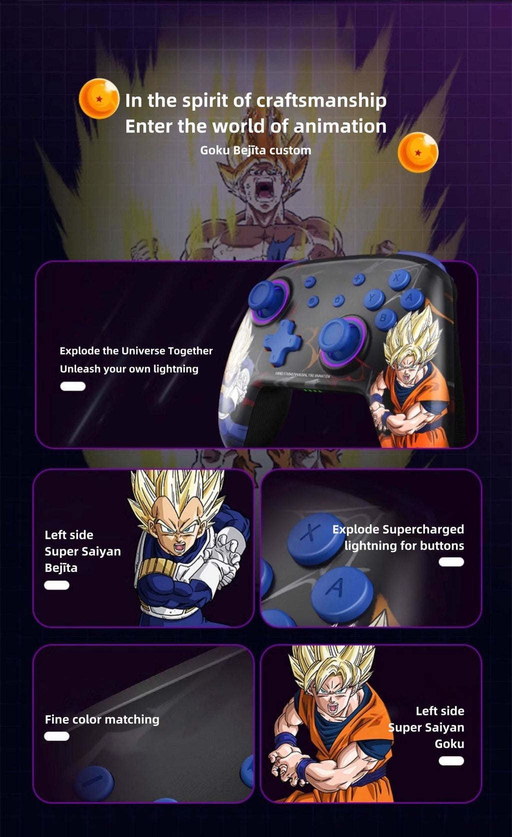 Manette de jeu Goku/Vegeta Sensible, contrôle précis, prise en main confortable, profitez de la passion du jeu