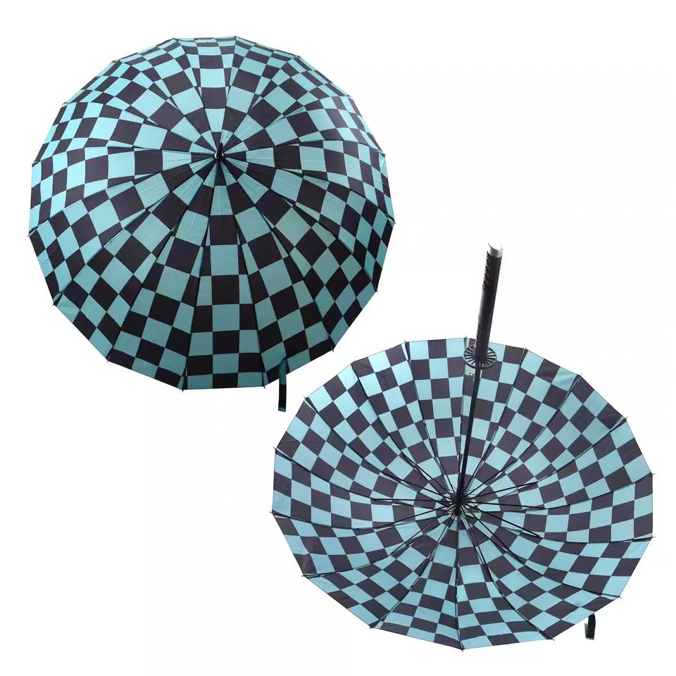Demon Slayer Tanjiro Zenitsu Shinobu Katana Sword Handle Umbrella, Anime Pattern Windproof Straight Rain Sun Umbrella
