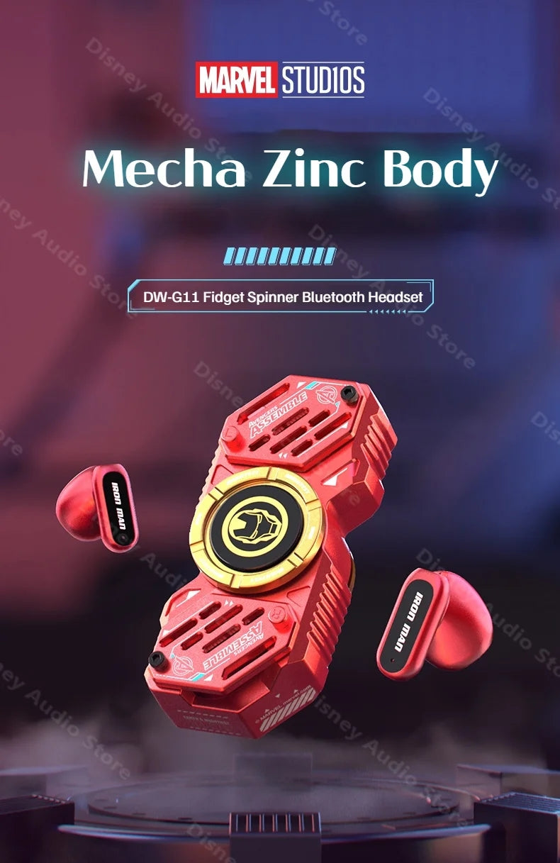 Écouteurs sans fil TWS Bluetooth 5.4 Marvel Iron Man Captain America Fidget Spinner, écouteurs sans fil à rabat magnétique Mecha en alliage de zinc