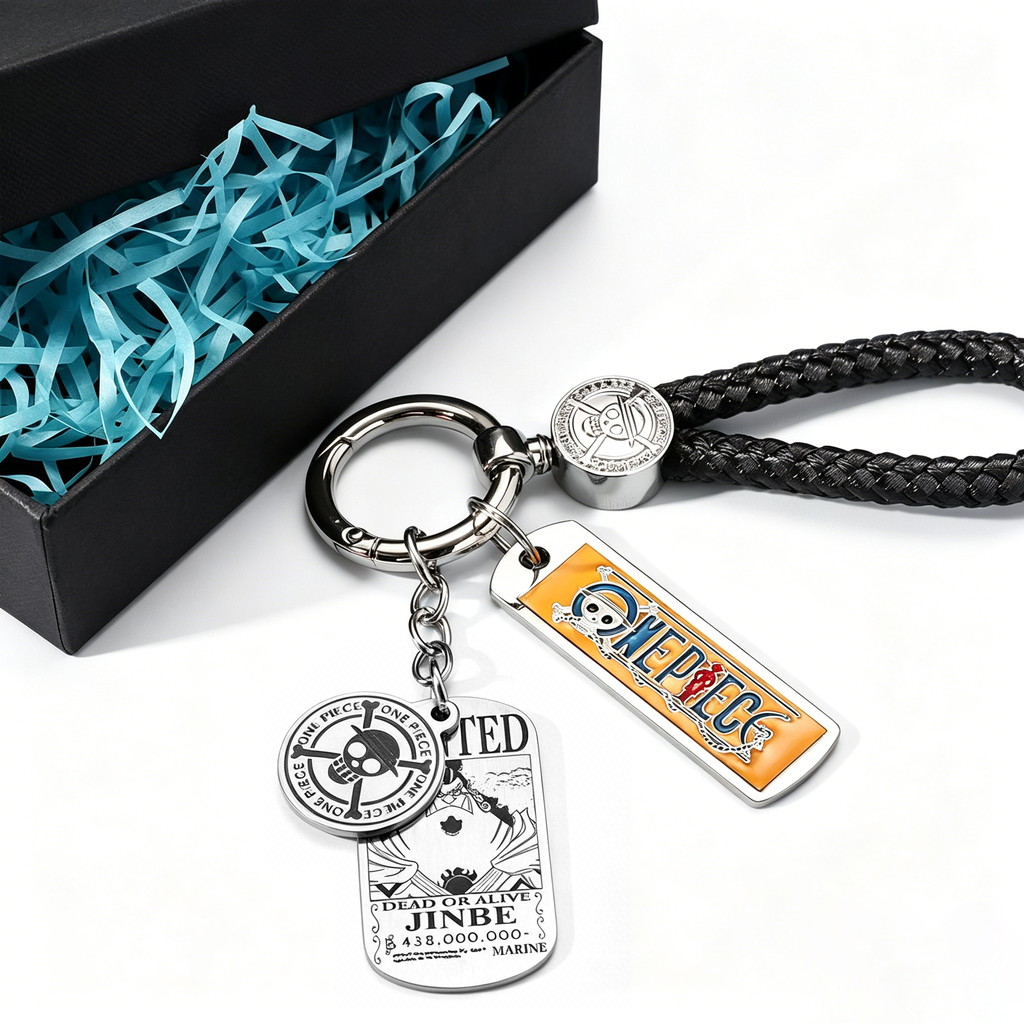 One Piece Anime Keychain Set - Braided Leather Wanted Poster Pendant Keychain