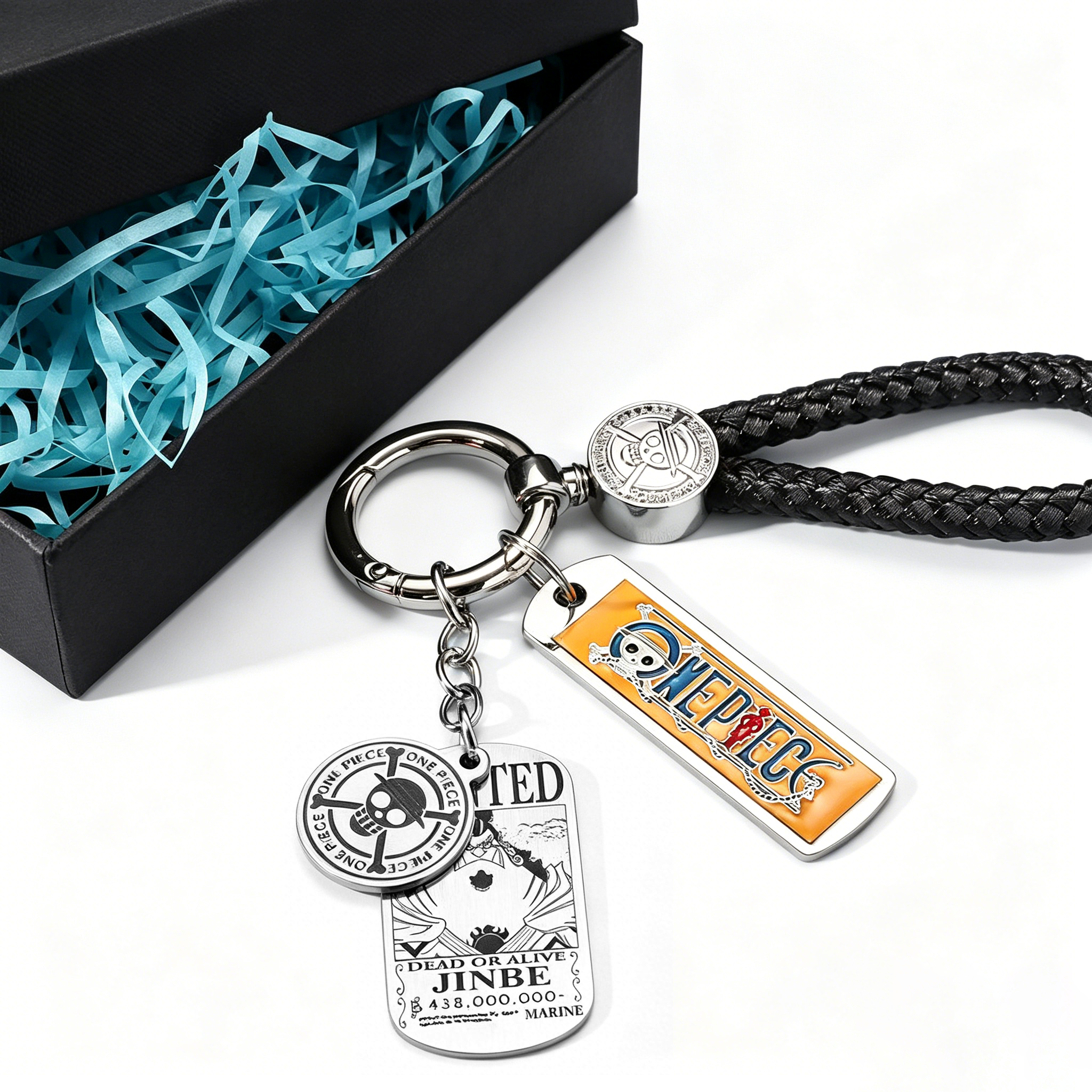 One Piece Anime Keychain Set - Braided Leather Wanted Poster Pendant Keychain
