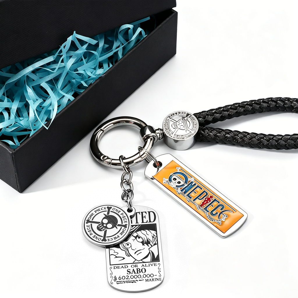 One Piece Anime Keychain Set - Braided Leather Wanted Poster Pendant Keychain