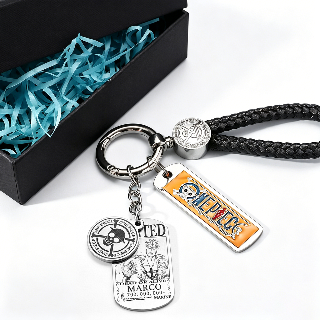One Piece Anime Keychain Set - Braided Leather Wanted Poster Pendant Keychain