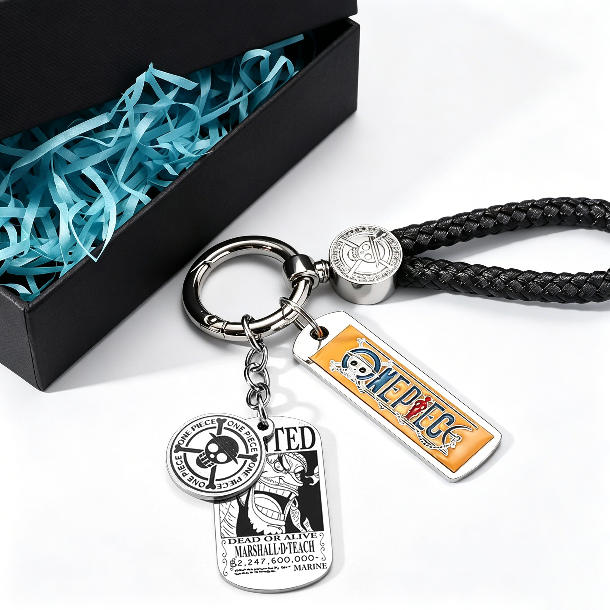 One Piece Anime Keychain Set - Braided Leather Wanted Poster Pendant Keychain