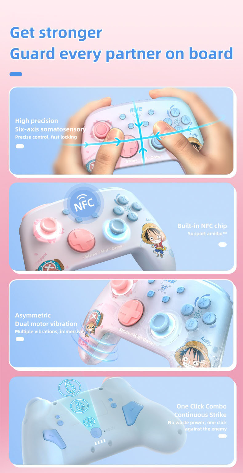 Manette Luffy/Chopper sans fil Bluetooth avec lumières réglables, contrôleurs main gauche et main droite