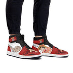 One Piece Monkey D. Luffy Anime Print High Top Sneakers, Red White Skull Logo Casual Streetwear Leather Skate Shoes