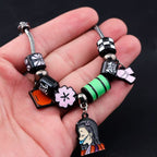 Demon Slayer Kamado Tanjiro Beaded Charm Bracelet, Adjustable Anime Chain